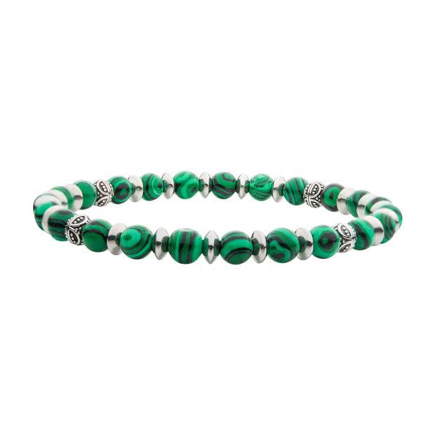 Malachite Stones with Black Oxidized Beads Bracelet