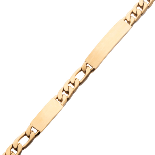 18Kt Gold IP Engravable Double ID Plate with Curb Chain Bracelet