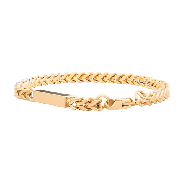 18Kt Gold IP Engravable ID Block with Franco Chain Bracelet