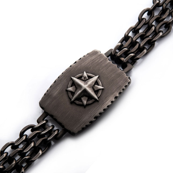 Gun Metal IP Compass Plate with Double Chain Link Bracelet