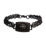 Gun Metal IP Compass Plate with Double Chain Link Bracelet