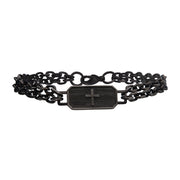 Gun Metal IP Cross ID with Double Chain Link Bracelet