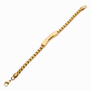 Matte 18Kt Gold IP Chiseled Engravable Drop with Bold Box Chain Bracelet