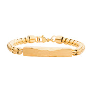 Matte 18Kt Gold IP Chiseled Engravable Drop with Bold Box Chain Bracelet