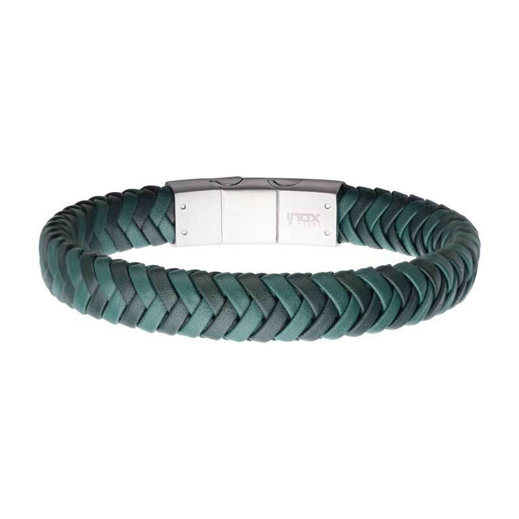 Two Tone Green Braided Genuine Leather Bracelet