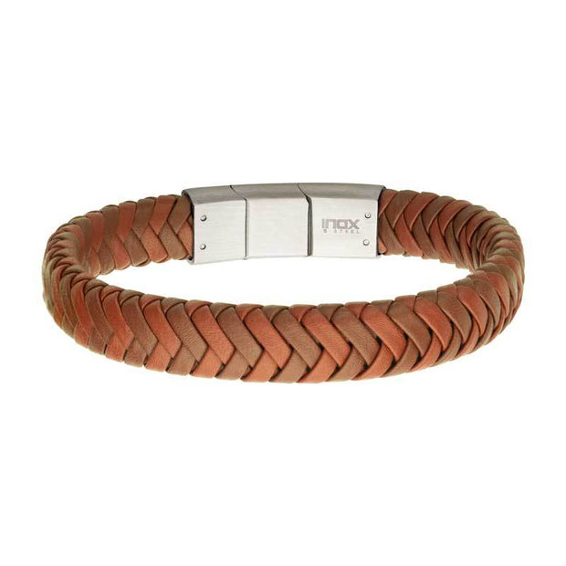 Two Tone Tan Braided Genuine Leather Bracelet