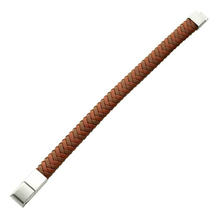 Two Tone Tan Braided Genuine Leather Bracelet