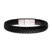 Two Tone Black Braided Genuine Leather Bracelet