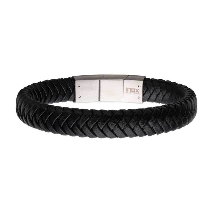 Two Tone Black Braided Genuine Leather Bracelet