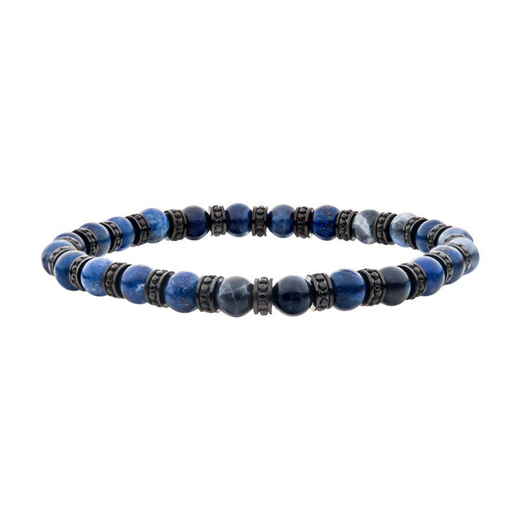 Black Steel Disks Alternating with Genuine Lapis Lazuli & Blue Sodalite Stone Beads