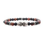 Steel Buddha Head Beads with Genuine Mahogany Obsidian Stone Beads