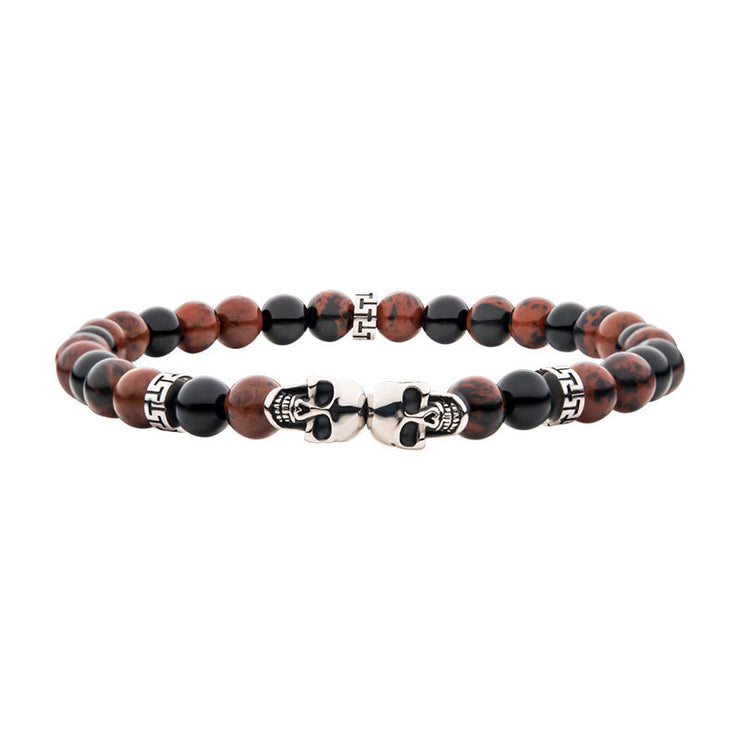 Steel Skull Beads with Genuine Mahogany Obsidian Stone Beads