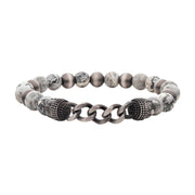 Gun Metal IP Buddha Curb Chain with Genuine Grey Jasper Stone Beads