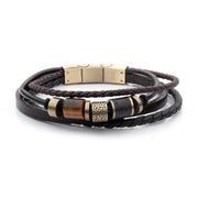 Black & Brown Leather with Tigers Eye Stone Bead Multi-Strand Bracelet