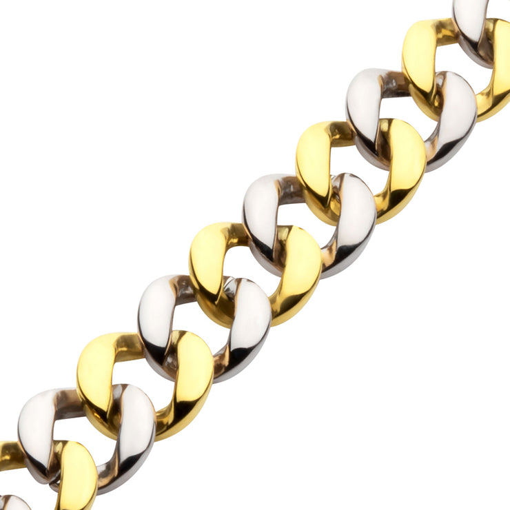 18Kt Gold IP Stainless Steel 12.5mm Curb Chain Two-tone Bracelet