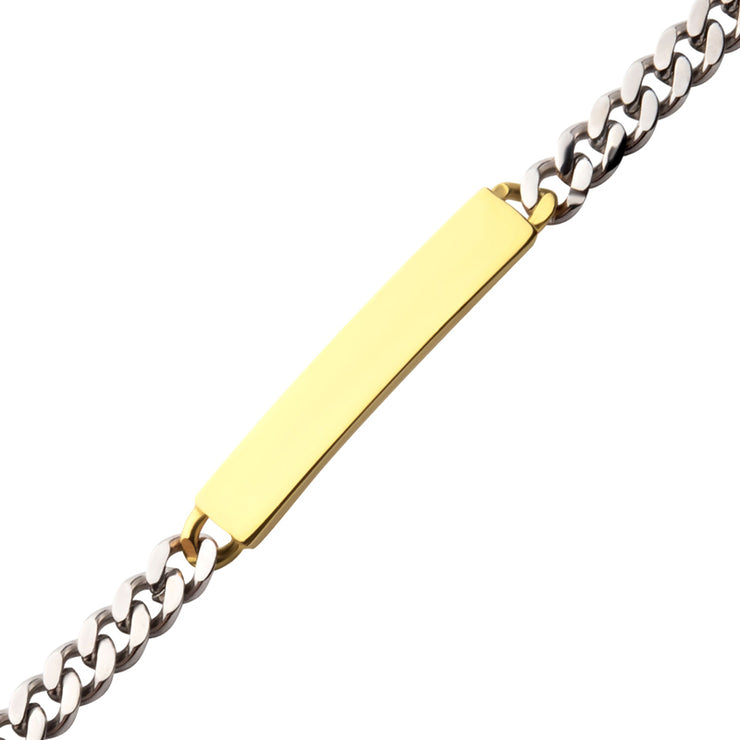 5.5mm Steel Curb Chain Two-tone Bracelet with 18Kt Gold IP Engravable ID Plate