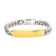 10mm Steel Curb Chain Two-tone Bracelet with 18Kt Gold IP Engravable ID Plate