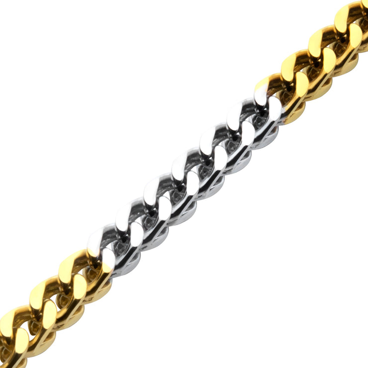 5.75mm 18Kt Gold IP Steel Franco Chain Two-tone Bracelet with Ornate Clasp