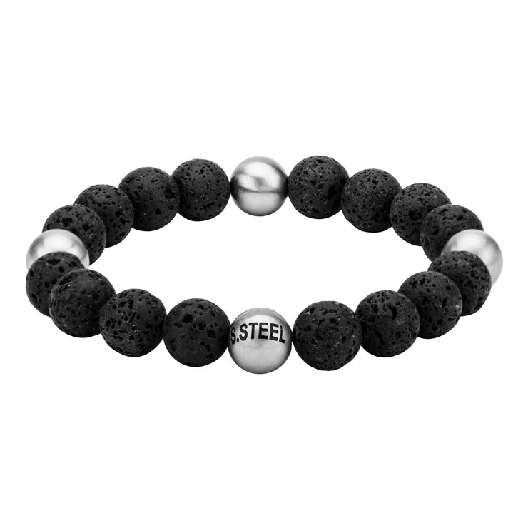 Lava Satin Beads Matte Steel Bracelet