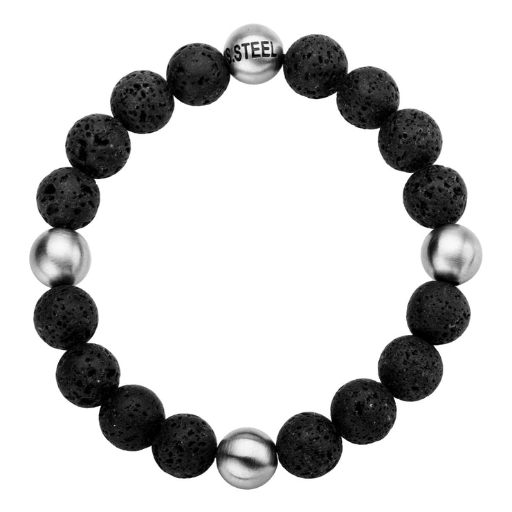 Lava Satin Beads Matte Steel Bracelet