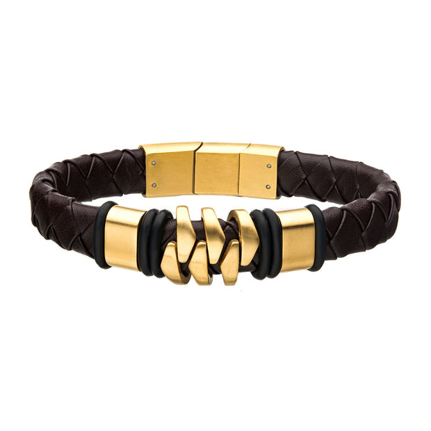 Steel & Gold IP Brown Leather Bohemian Bracelet