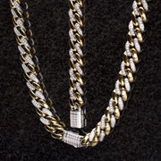 18Kt Gold IP Stainless Steel Two-Tone Miami Cuban Chain Bracelet, Steel Links with CNC Precision Set Cubic Zirconia