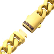 10mm 18Kt Gold IP Steel Matte Finish Miami Cuban Chain Bracelet with Genuine Black Sapphire