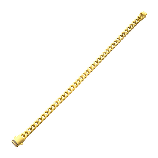 6mm 18Kt Gold IP Steel Matte Finish Miami Cuban Chain Bracelet with Genuine Black Sapphire