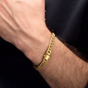 6mm 18Kt Gold IP Steel Matte Finish Miami Cuban Chain Bracelet with Genuine Black Sapphire