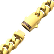 8mm 18Kt Gold IP Steel Matte Finish Miami Cuban Chain Bracelet with Genuine Black Sapphire