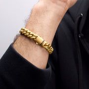 8mm 18Kt Gold IP Steel Matte Finish Miami Cuban Chain Bracelet with Genuine Black Sapphire