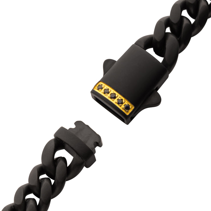 6mm Black IP Steel Matte Finish Miami Cuban Chain Bracelet with 1mm Genuine Black Sapphire Gem