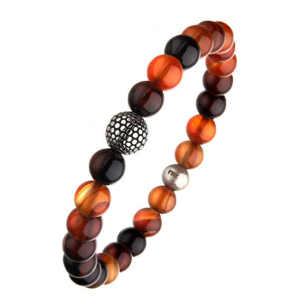 Natural Variation Red Agate Stone Bracelet, Steel Ornamental Bead