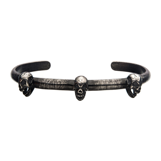 Antiqued Gun Metal Skull Bangle Bracelet