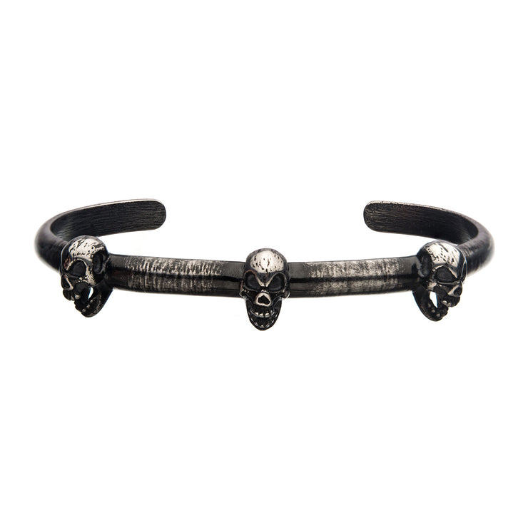 Antiqued Gun Metal Skull Bangle Bracelet