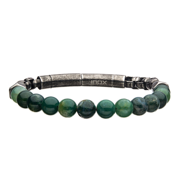 8mm Moss Agate Beads & Box Chain Bracelet