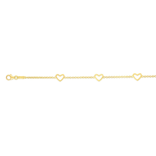 14K Gold Open Heart Bracelet