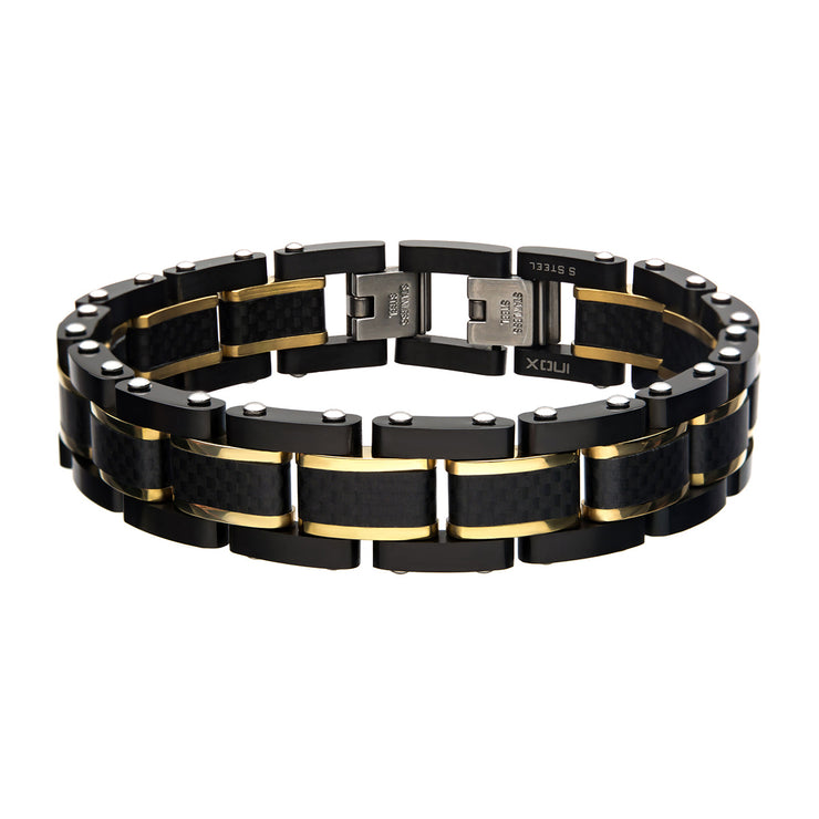 Black Carbon Fiber with Gold IP Link Bracelet