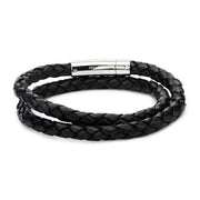 Double Round Black Braided Genuine Full Grain Cowhide Leather Bracelet