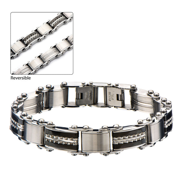 Double Sided Black IP & Steel Edge Polish Finished Reversible Bracelet