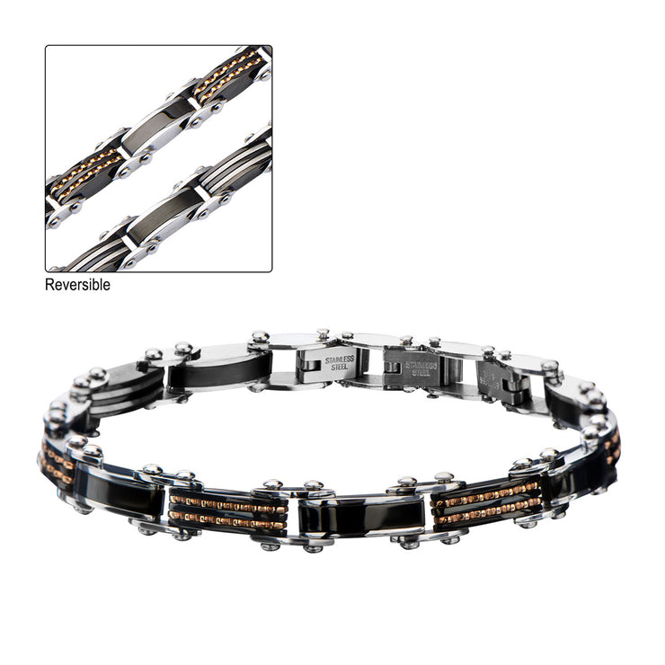 Double Sided Steel, Black & Rose Gold IP Bracelet