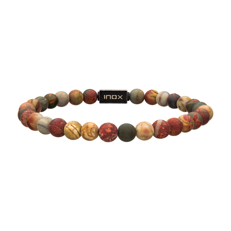 Matte Picaso Gemstone Stretch Bead Bracelet with Steel Clasp