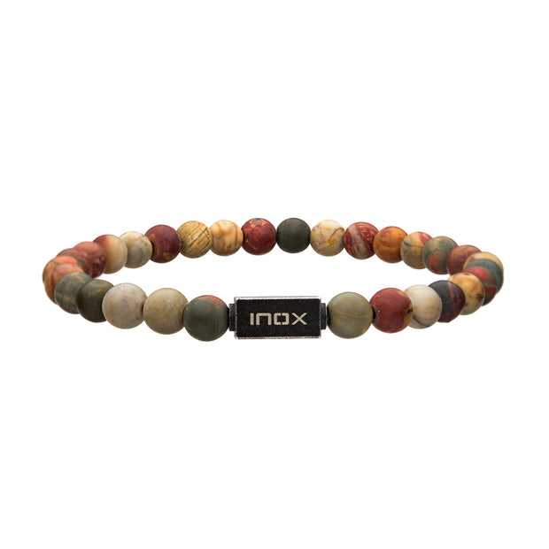 Matte Picaso Gemstone Stretch Bead Bracelet with Steel Clasp