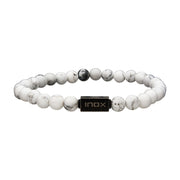 White Howlite Gemstone Stretch Bead Bracelet with Steel Clasp