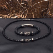 Black Full Grain Cowhide Leather Braided Bracelet