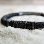 Black Full Grain Cowhide Leather Braided Bracelet