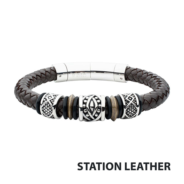 Brown Full Grain Cowhide Leather Braided Bracelet