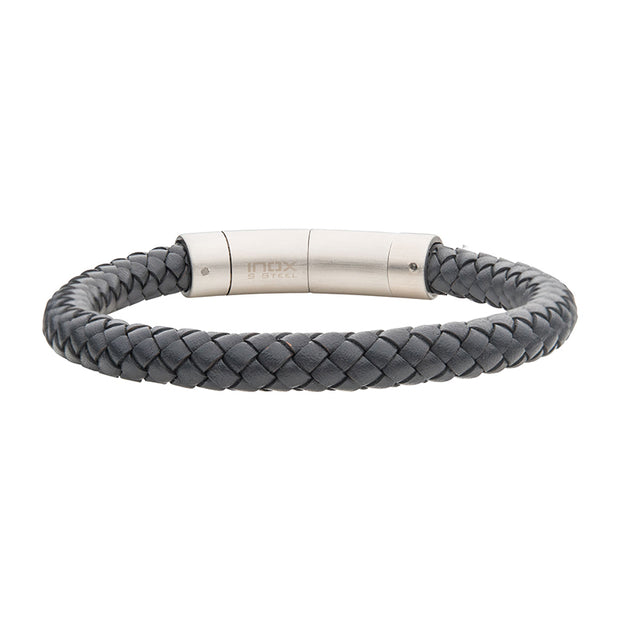 8mm Grey Genuine Full Grain Cowhide Leather Bracelet