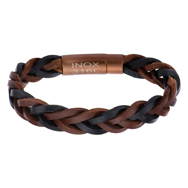 Brown & Black Braided Leather Bracelet