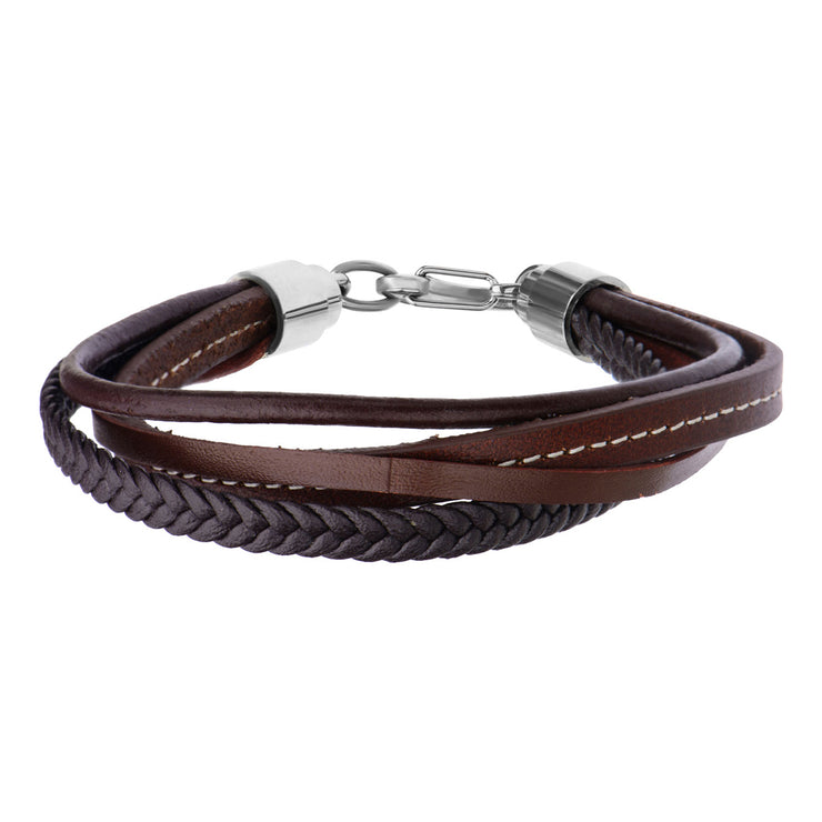 Brown Leather & Braided Layered Bracelet